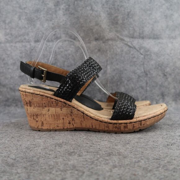 Born Concept Shoes Womens 11 Sandal Fashion Wedge Woven Straps Black Comfort boc - Picture 2 of 13